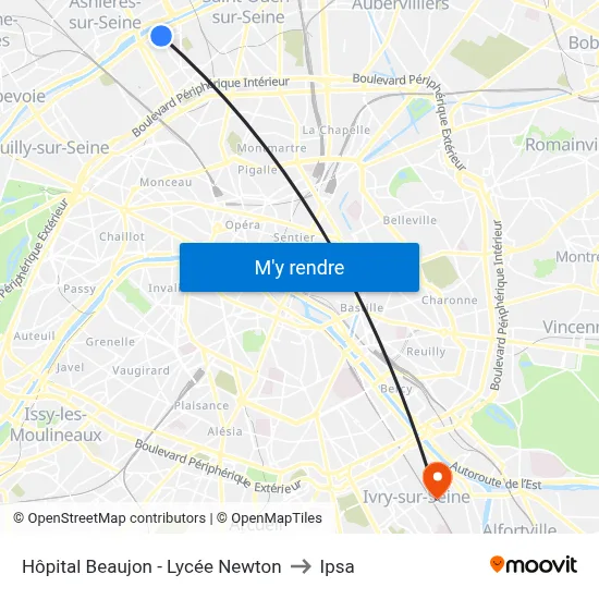 Hôpital Beaujon - Lycée Newton to Ipsa map