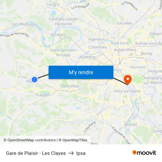Gare de Plaisir - Les Clayes to Ipsa map