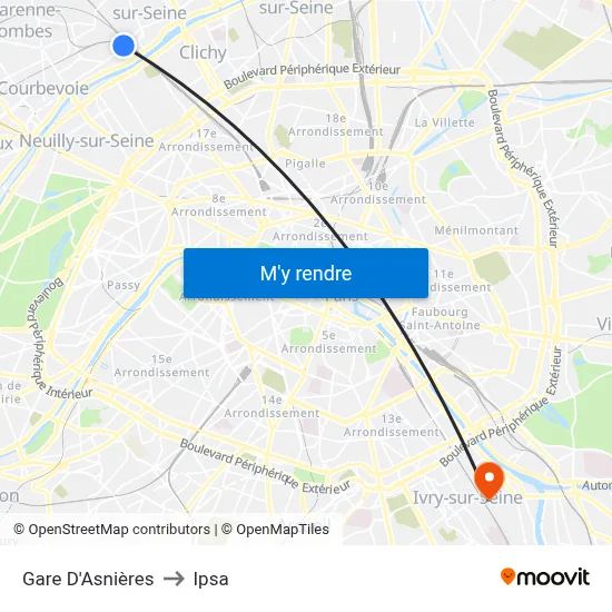 Gare D'Asnières to Ipsa map