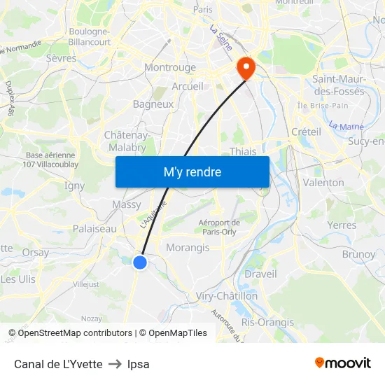Canal de L'Yvette to Ipsa map