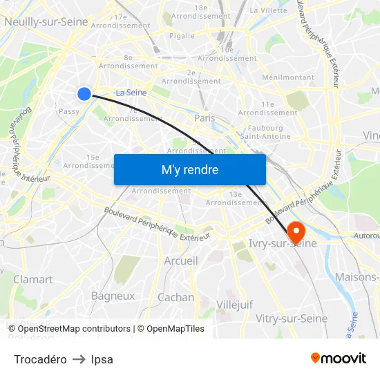 Trocadéro to Ipsa map