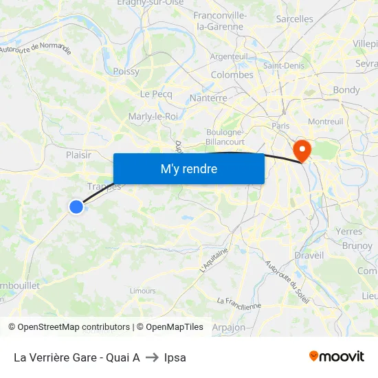 La Verrière Gare - Quai A to Ipsa map