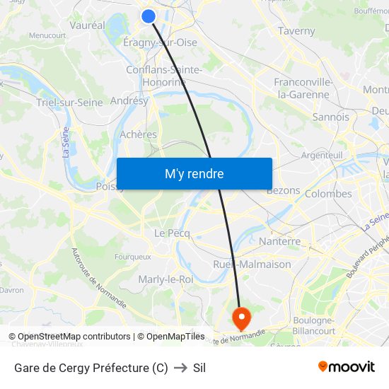 Gare de Cergy Préfecture (C) to Sil map