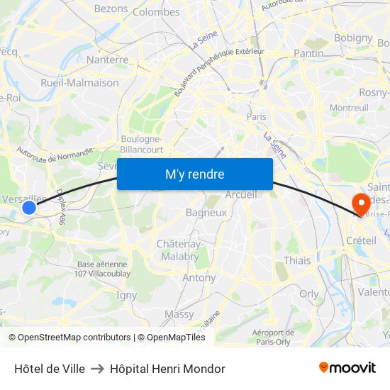 Hôtel de Ville to Hôpital Henri Mondor map