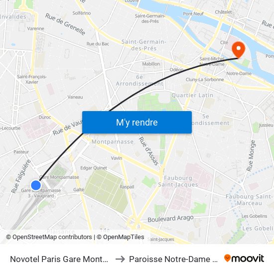 Novotel Paris Gare Montparnasse to Paroisse Notre-Dame de Paris map