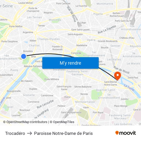 Trocadéro to Paroisse Notre-Dame de Paris map
