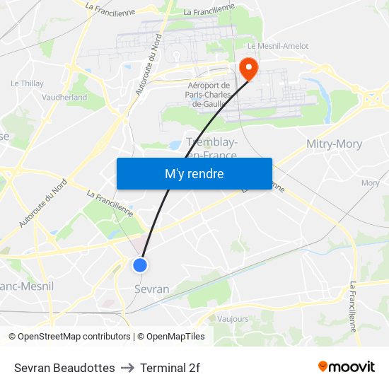 Sevran Beaudottes to Terminal 2f map