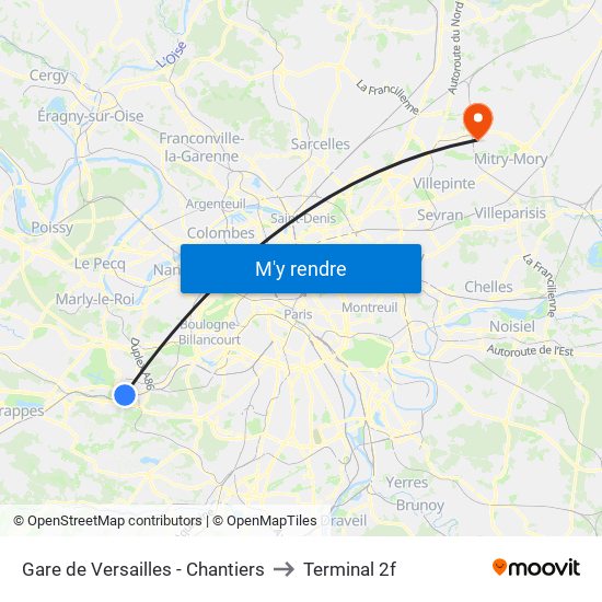 Gare de Versailles - Chantiers to Terminal 2f map