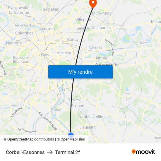 Corbeil-Essonnes to Terminal 2f map