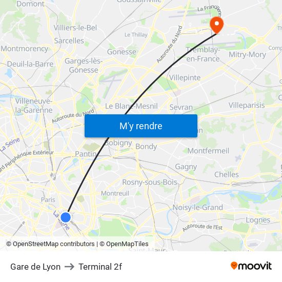 Gare de Lyon to Terminal 2f map