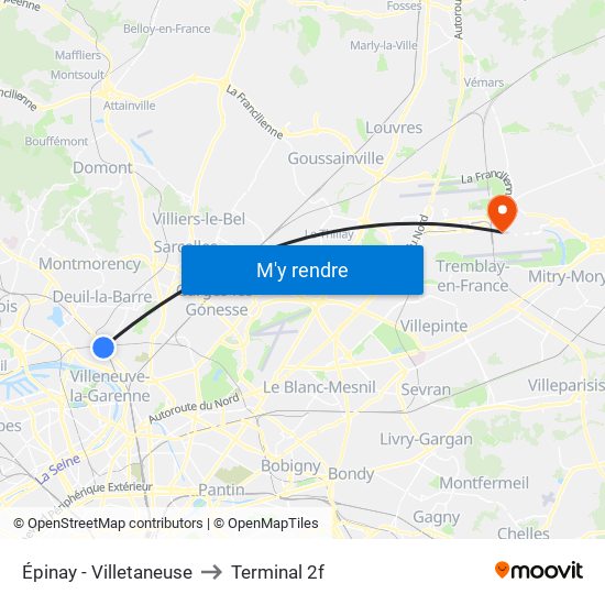 Épinay - Villetaneuse to Terminal 2f map