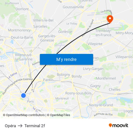 Opéra to Terminal 2f map