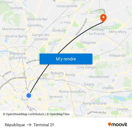 République to Terminal 2f map