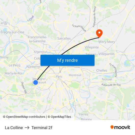 La Colline to Terminal 2f map