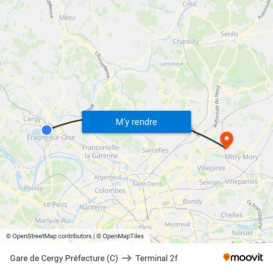 Gare de Cergy Préfecture (C) to Terminal 2f map