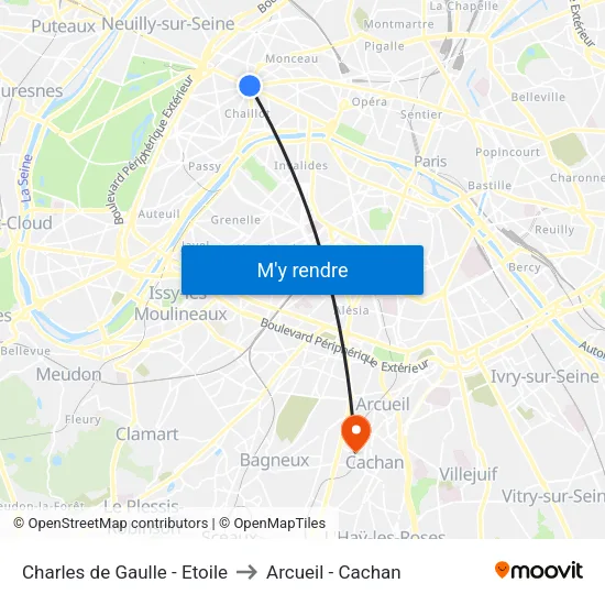 Charles de Gaulle - Etoile to Arcueil - Cachan map