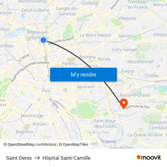 Saint-Denis to Hôpital Saint-Camille map