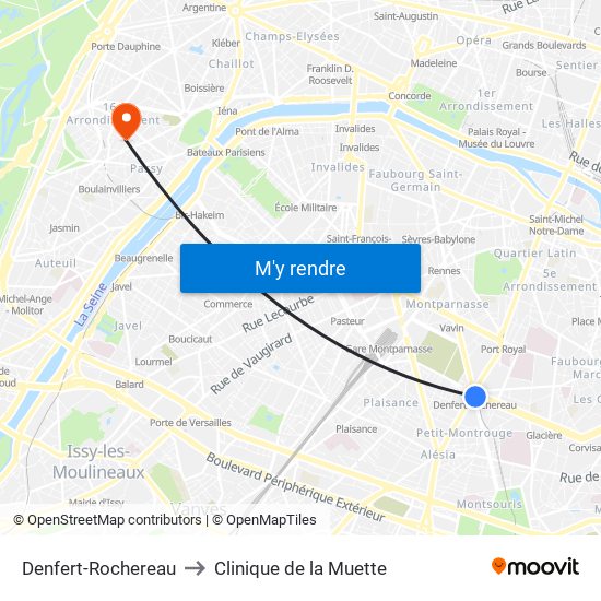 Denfert-Rochereau to Clinique de la Muette map