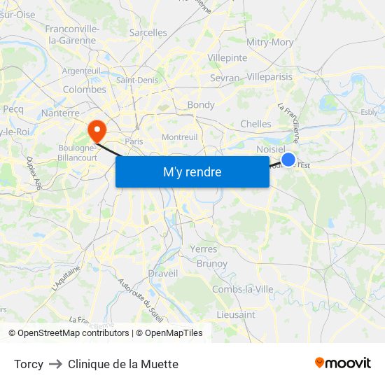 Torcy to Clinique de la Muette map