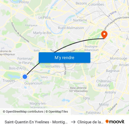 Saint-Quentin En Yvelines - Montigny-Le-Bretonneux to Clinique de la Muette map