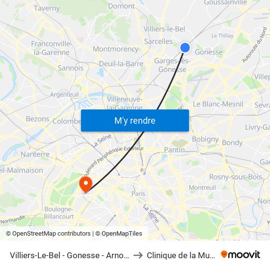 Villiers-Le-Bel - Gonesse - Arnouville to Clinique de la Muette map