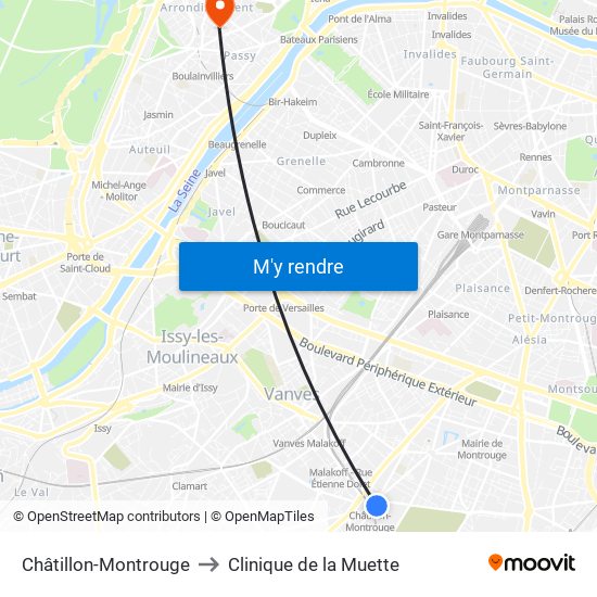 Châtillon-Montrouge to Clinique de la Muette map