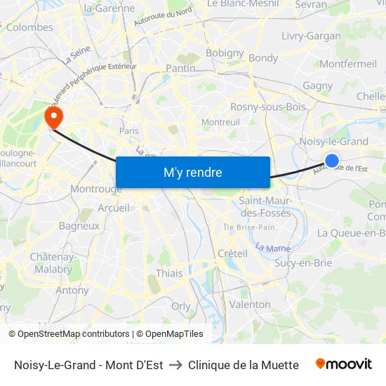 Noisy-Le-Grand - Mont D'Est to Clinique de la Muette map