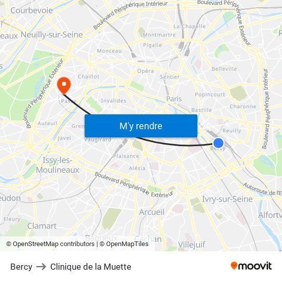 Bercy to Clinique de la Muette map