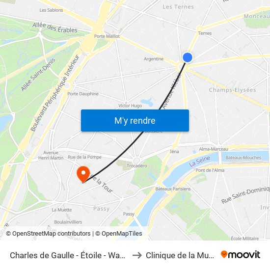 Charles de Gaulle - Étoile - Wagram to Clinique de la Muette map