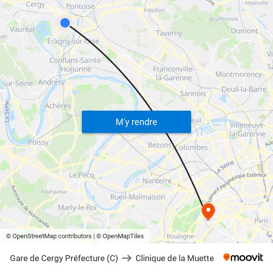 Gare de Cergy Préfecture (C) to Clinique de la Muette map
