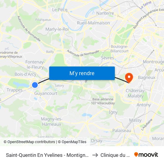 Saint-Quentin En Yvelines - Montigny-Le-Bretonneux to Clinique du Plateau map