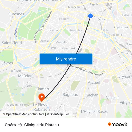 Opéra to Clinique du Plateau map