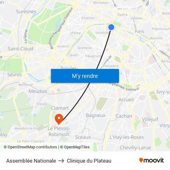 Assemblée Nationale to Clinique du Plateau map