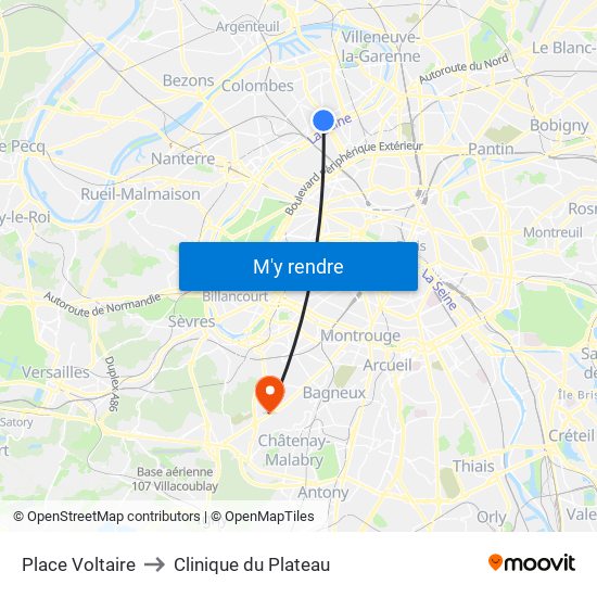 Place Voltaire to Clinique du Plateau map