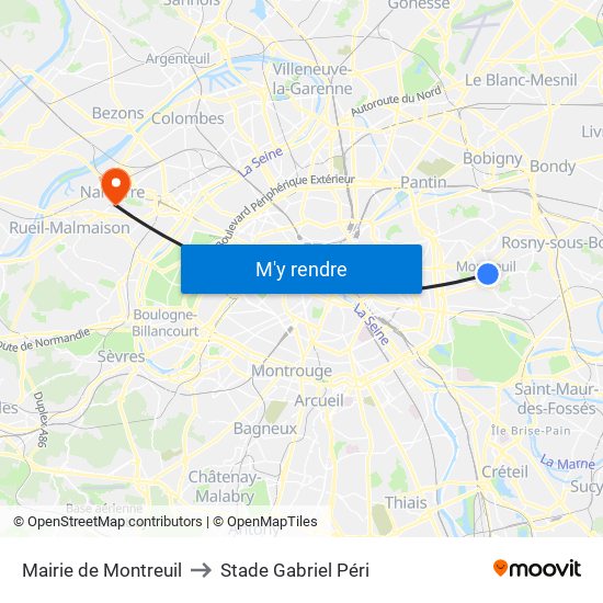 Mairie de Montreuil to Stade Gabriel Péri map