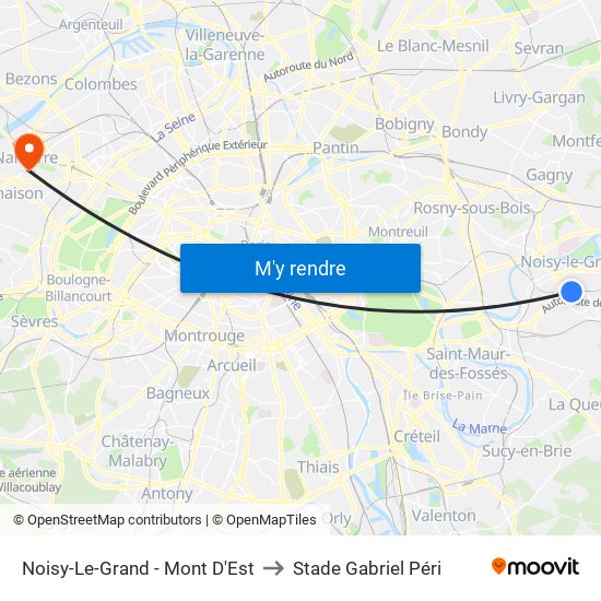 Noisy-Le-Grand - Mont D'Est to Stade Gabriel Péri map