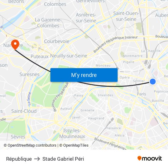 République to Stade Gabriel Péri map