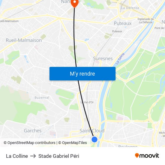 La Colline to Stade Gabriel Péri map