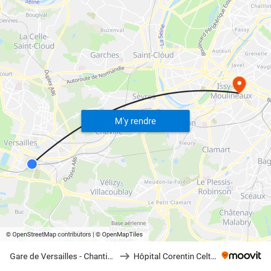 Gare de Versailles - Chantiers to Hôpital Corentin Celton map