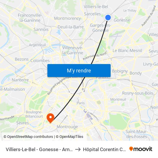 Villiers-Le-Bel - Gonesse - Arnouville to Hôpital Corentin Celton map