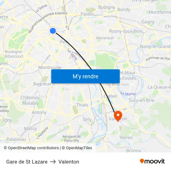 Gare de St Lazare to Valenton map