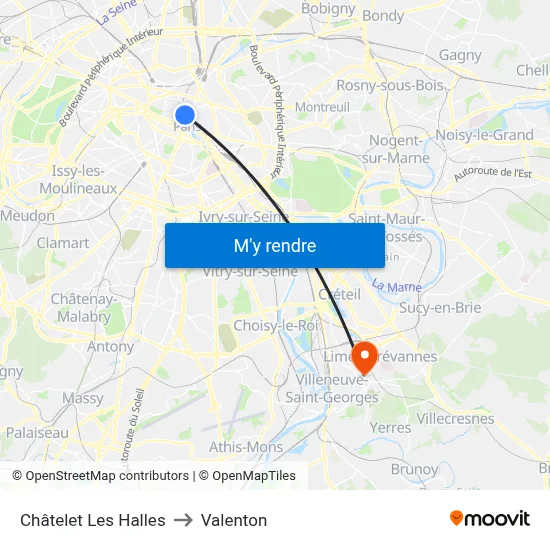 Châtelet Les Halles to Valenton map