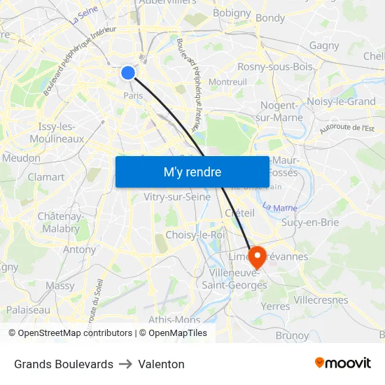 Grands Boulevards to Valenton map