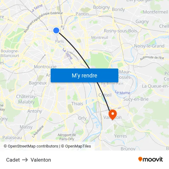 Cadet to Valenton map