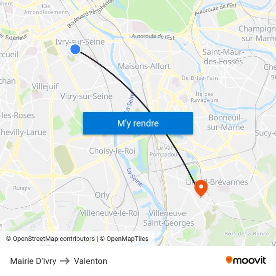 Mairie D'Ivry to Valenton map