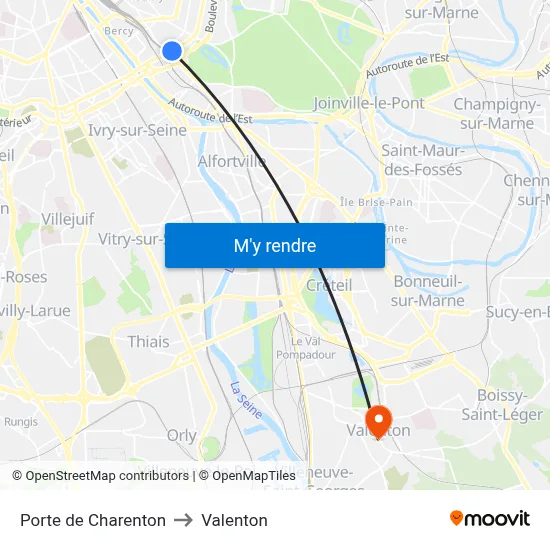 Porte de Charenton to Valenton map
