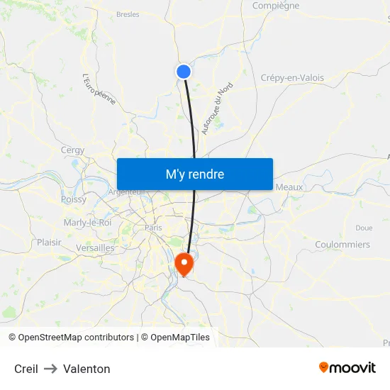 Creil to Valenton map