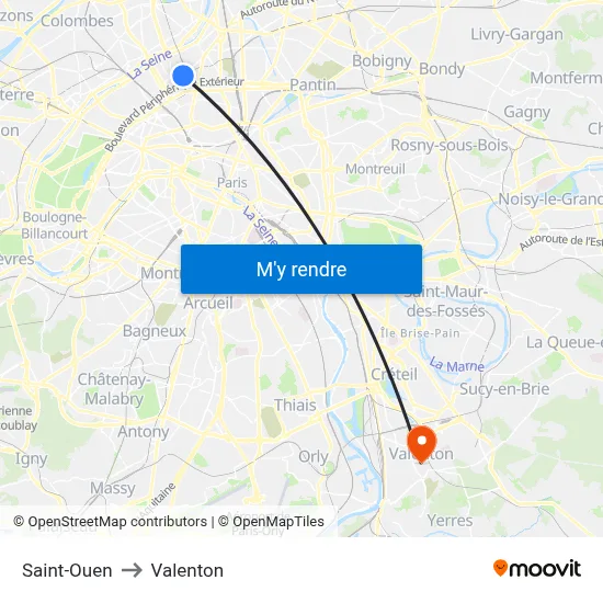 Saint-Ouen to Valenton map