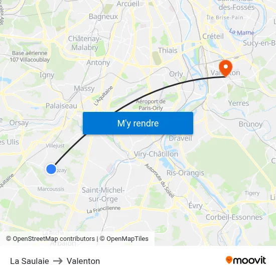 La Saulaie to Valenton map