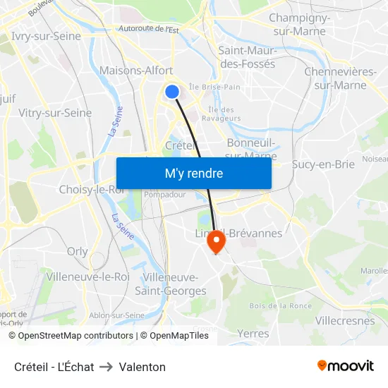 Créteil - L'Échat to Valenton map